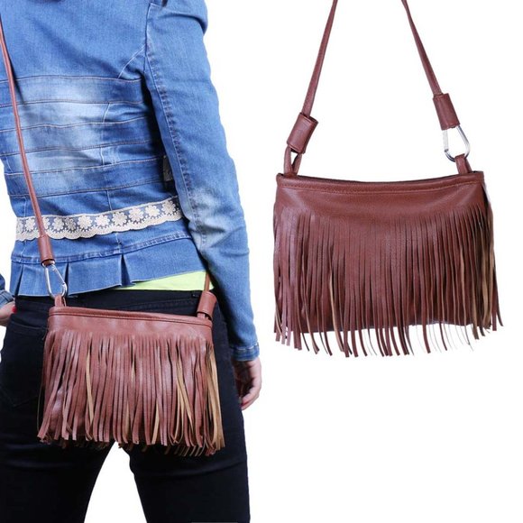 Women's Fringed Cross-Body Multifunctional Everyday Use Bag (Brown) - Picture 1 of 3